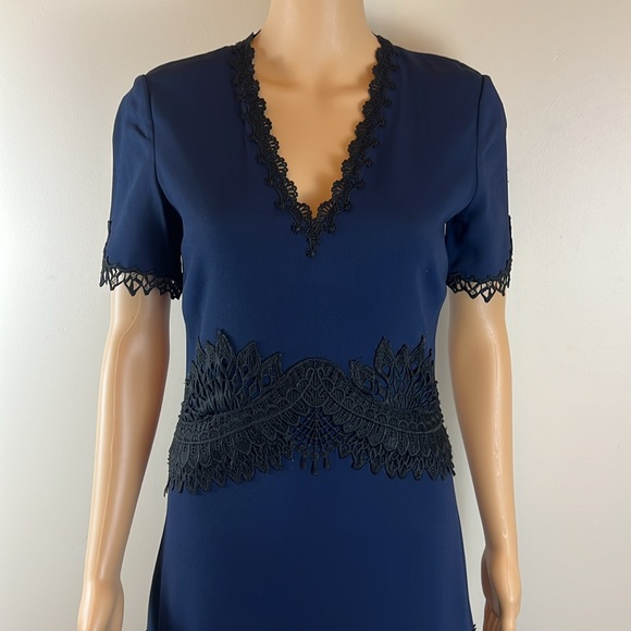 Jonathan Simkhai Two Tone Navy and Black Lace Appliqué midi Dress - Picture 4 of 8